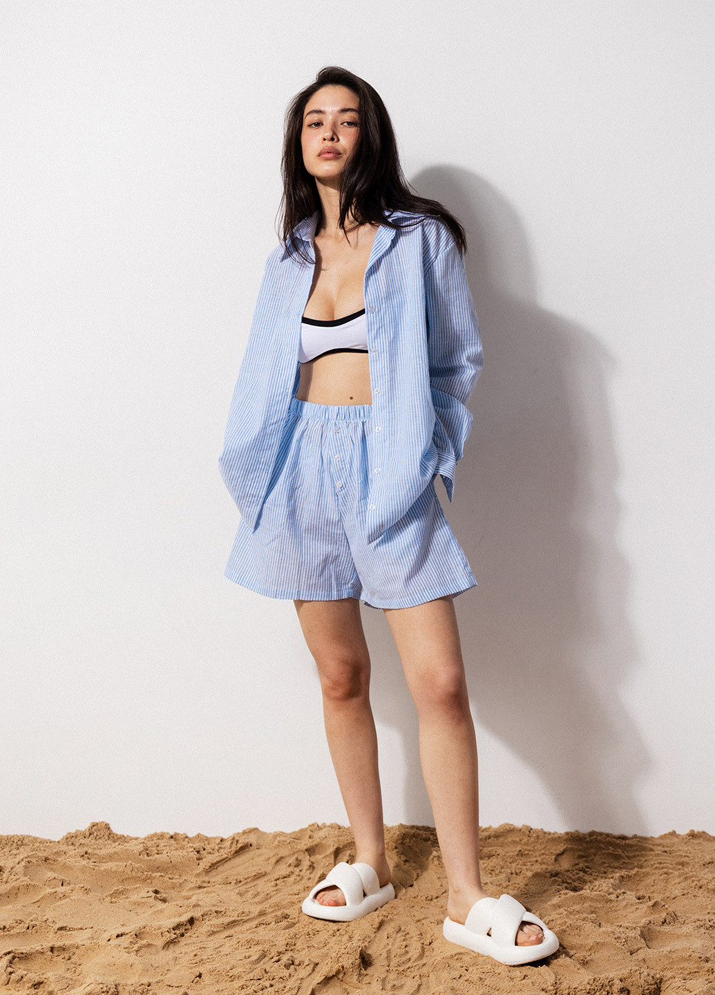 Голубая всесезон пижама (рубашка, шорты) рубашка + шорты Kari Shop Atelier