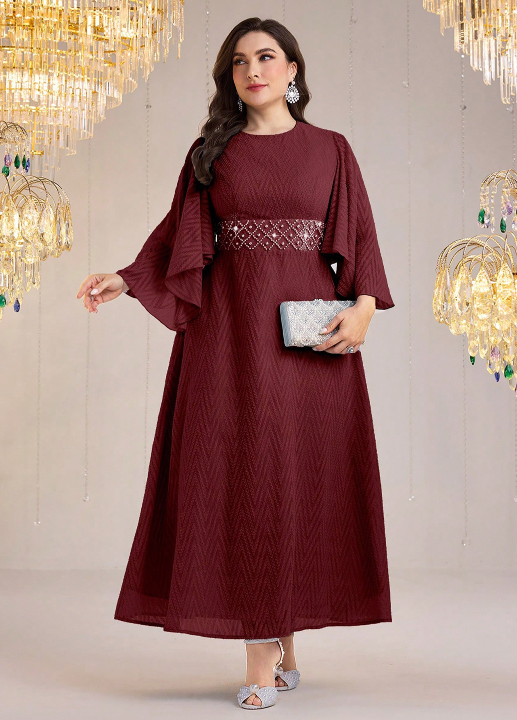 Бордовое праздничный платье а-силуэт SHEIN однотонное