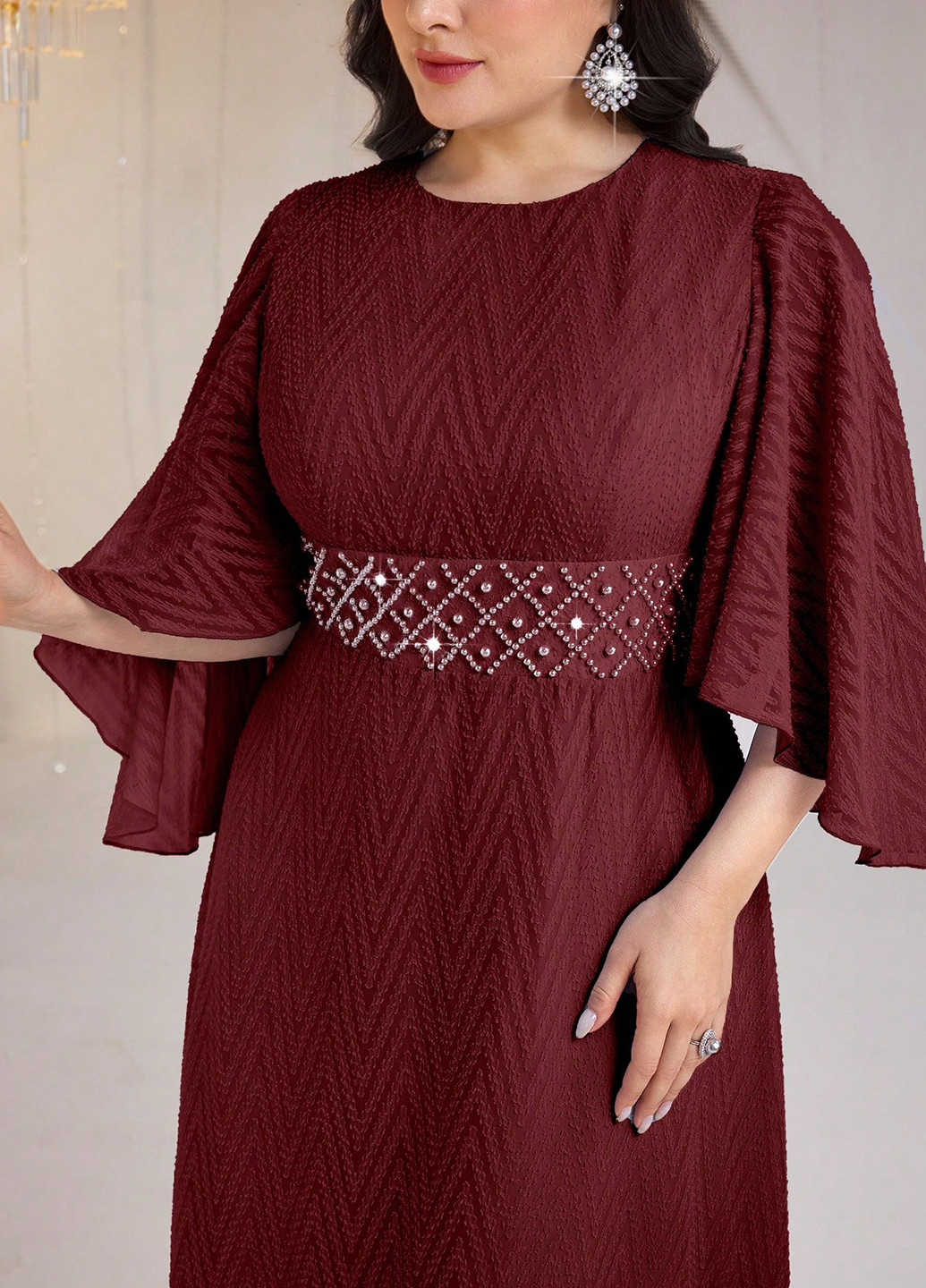 Бордовое праздничный платье а-силуэт SHEIN однотонное