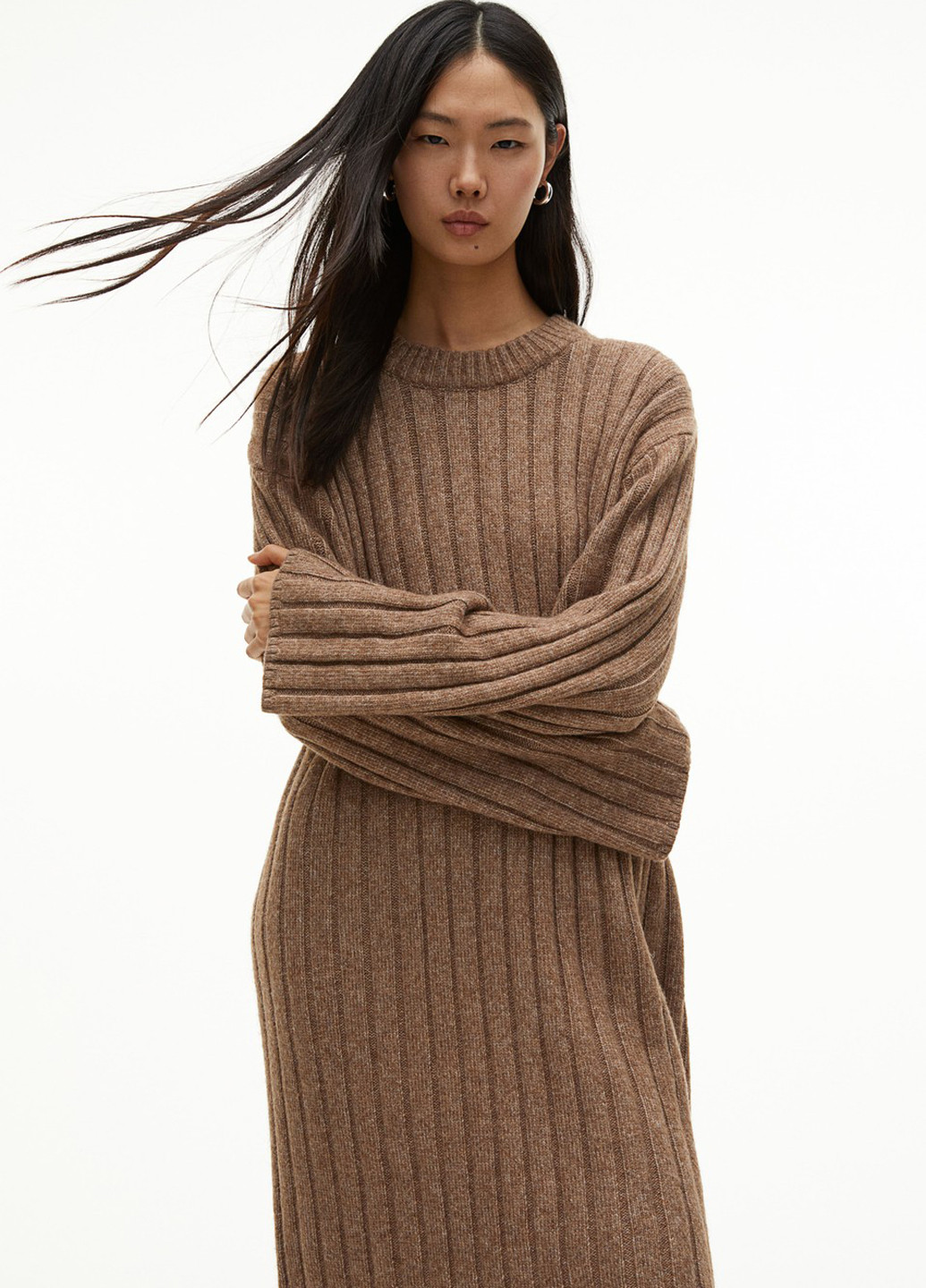 Темно-бежевое кэжуал платье платье-свитер H&M меланжевое