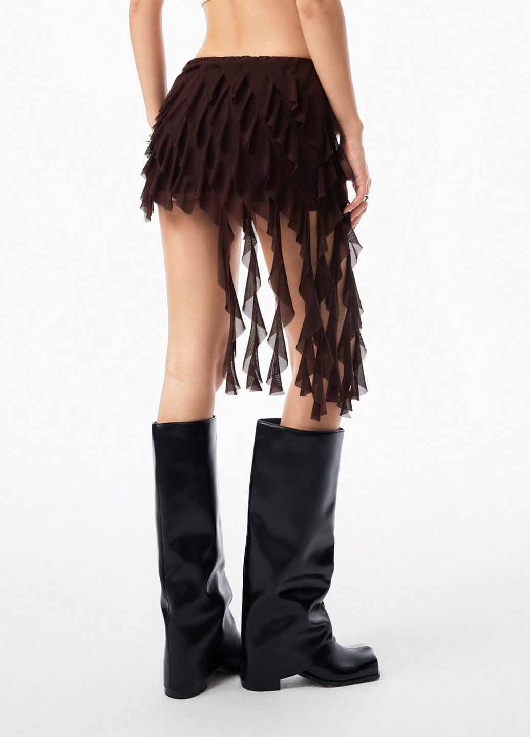 Темно-коричневая вечерний однотонная юбка SHEIN клешированная, а-силуэта (трапеция)