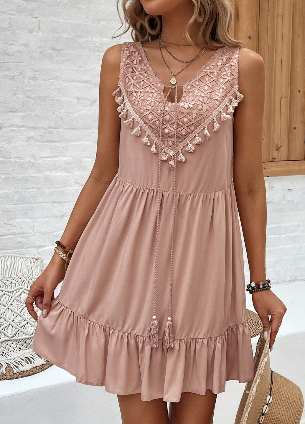 Пудрова кежуал сукня а-силует, з відкритою спиною SHEIN однотонна