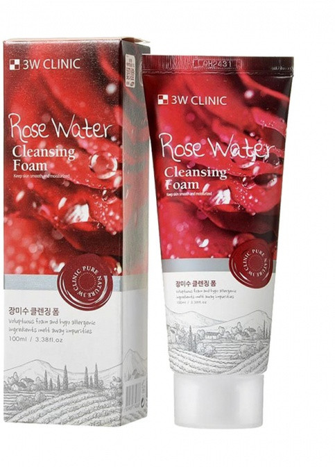 Rose Water Foam Cleansing Пенка для лица с розовой водой, 100 мл 3W Clinic (236528060)