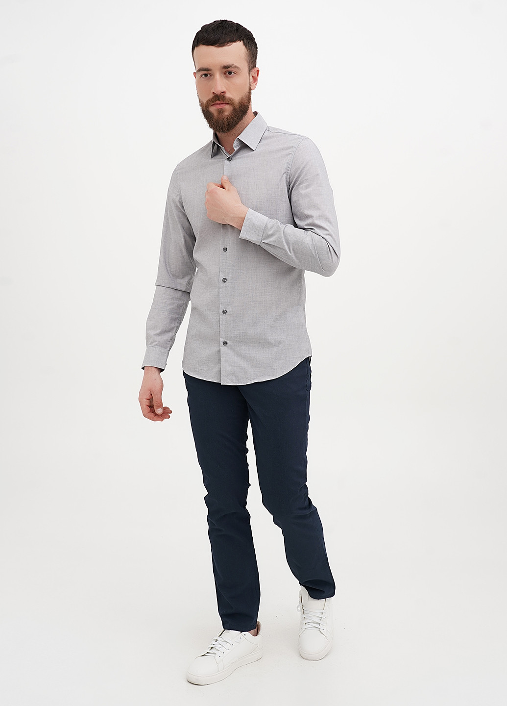 Серая классическая, кэжуал рубашка меланж C&A