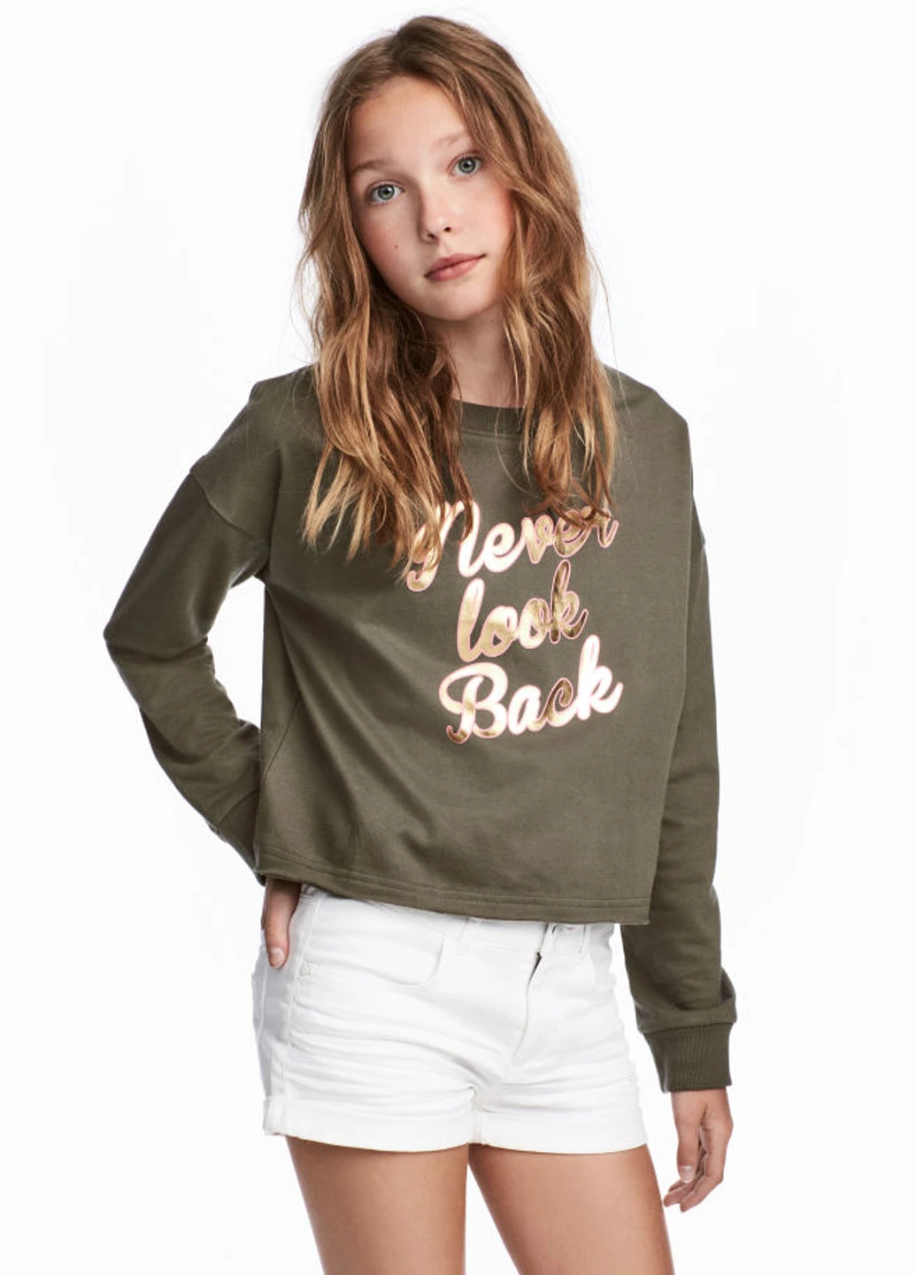 H&M світшот напис хакі кежуал