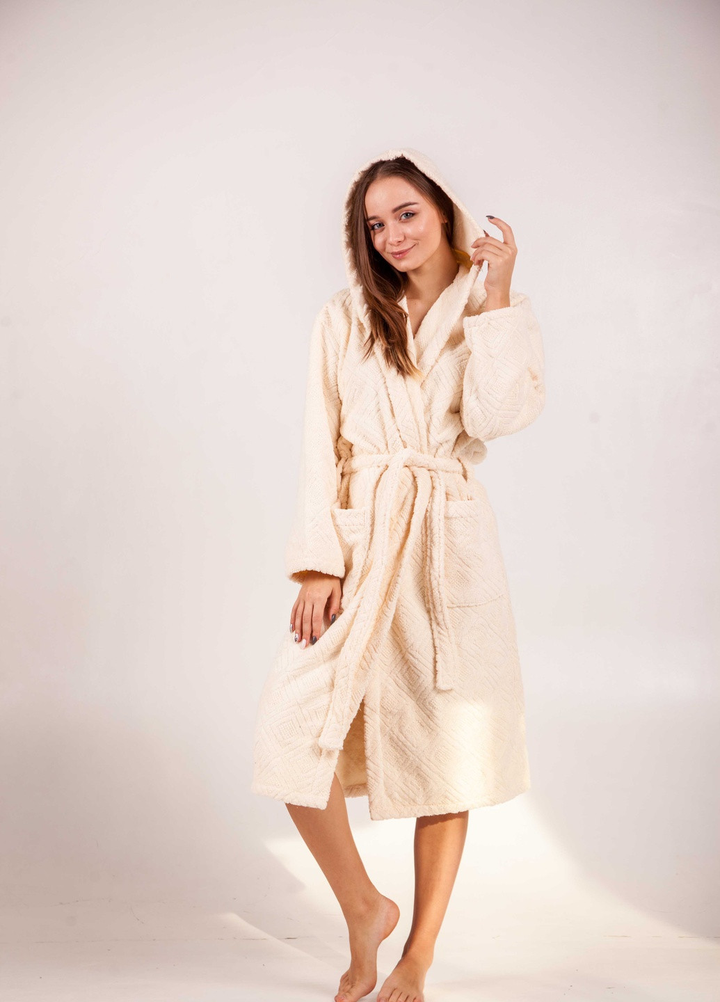 Халат махровый Berlin, кремовый, размер M (3800980994095) Bulgaria-Tex плотность - 420 гр/м2 (251459982)