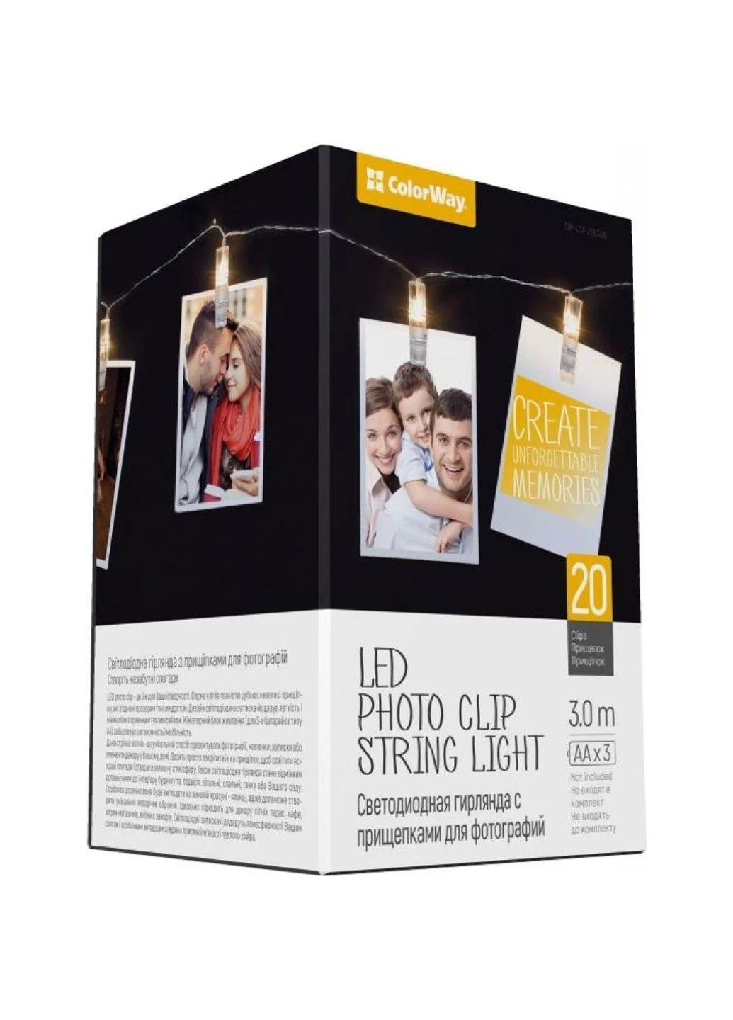 Гирлянда 20 LED, 3м, гирлянда с прищепками (CW-LCP-20L30B) Colorway (254593577)