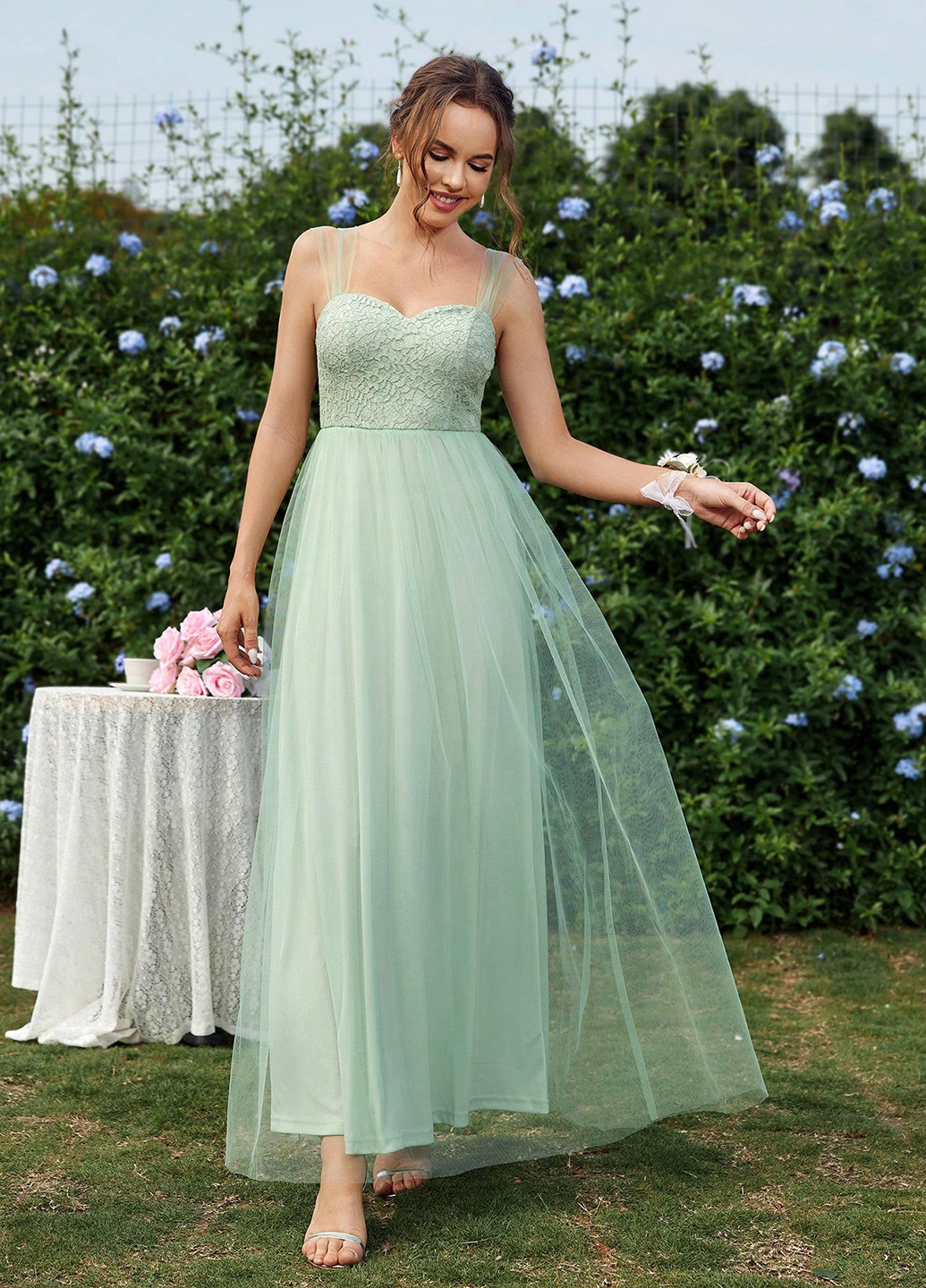 М'ятна святковий сукня кльош SHEIN однотонна