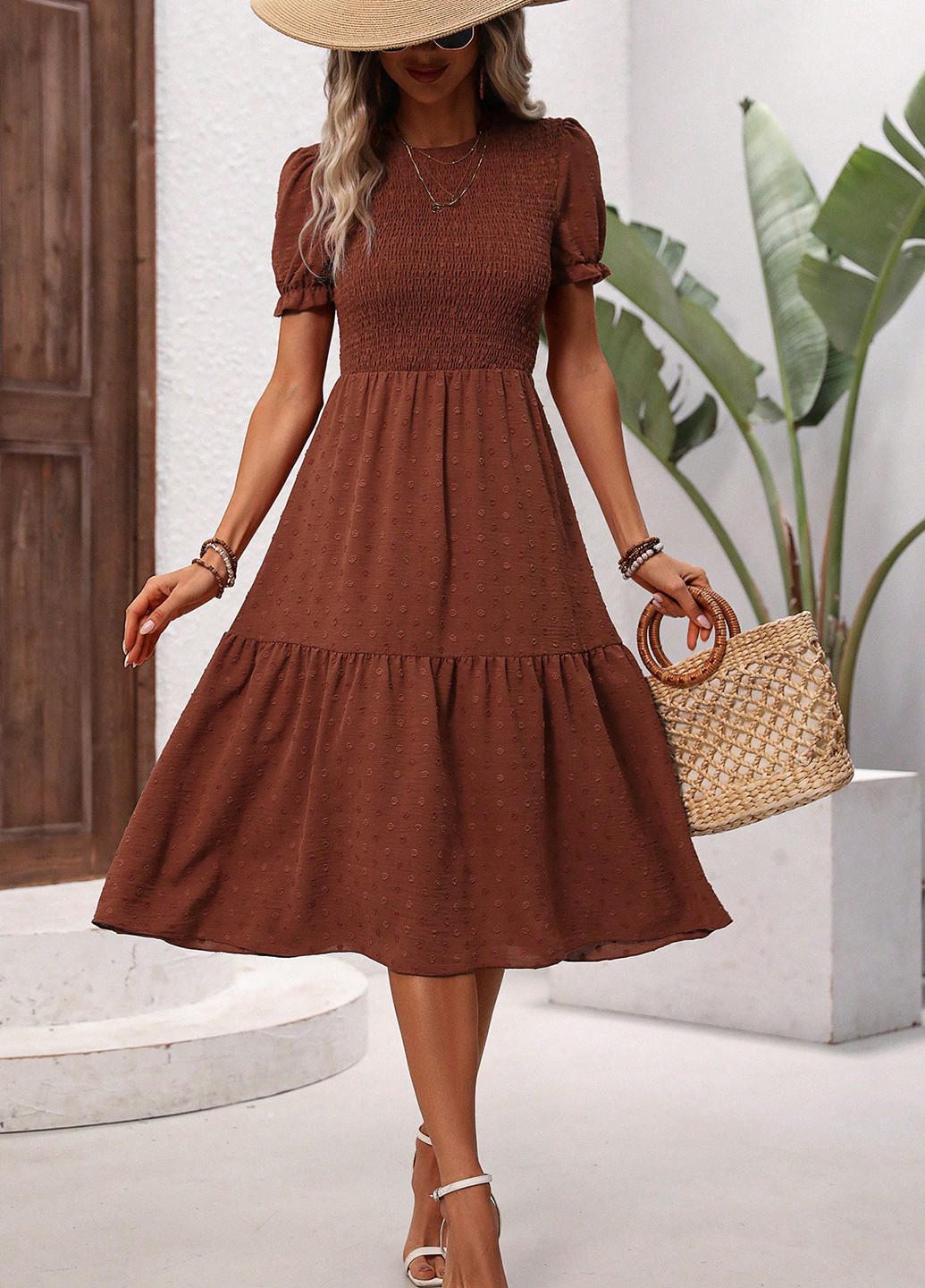 Рожево-коричнева кежуал сукня а-силует SHEIN однотонна