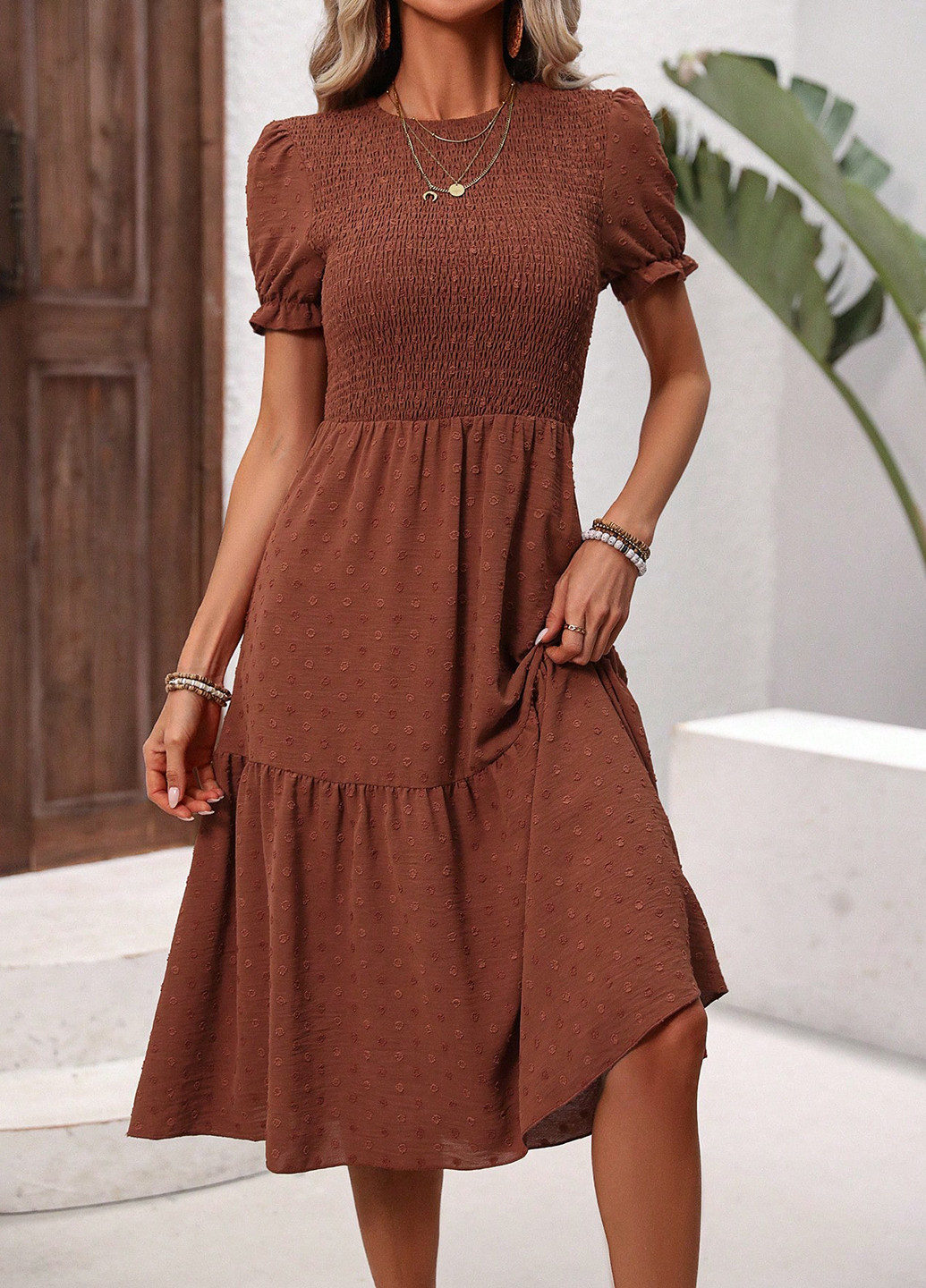 Рожево-коричнева кежуал сукня а-силует SHEIN однотонна