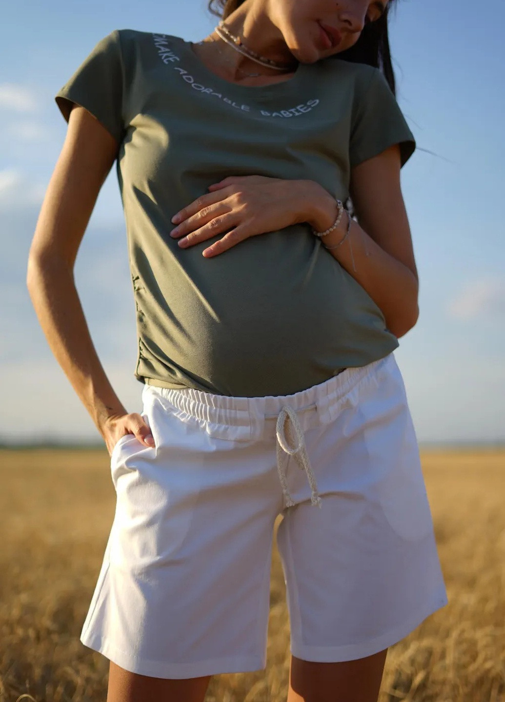 Трикотажные хлопковые шорты для беременных с поясной резинкой под животик легкие очень удобные To Be (253028316)
