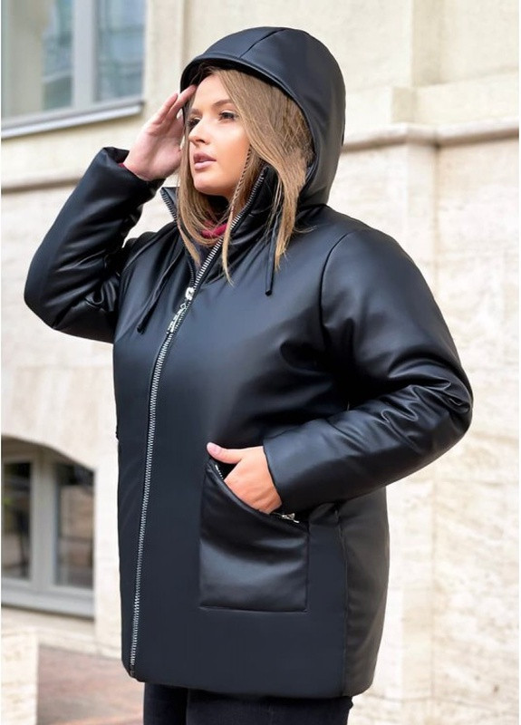 Чорна зимня зимова куртка з екокожі алесія Look & Buy