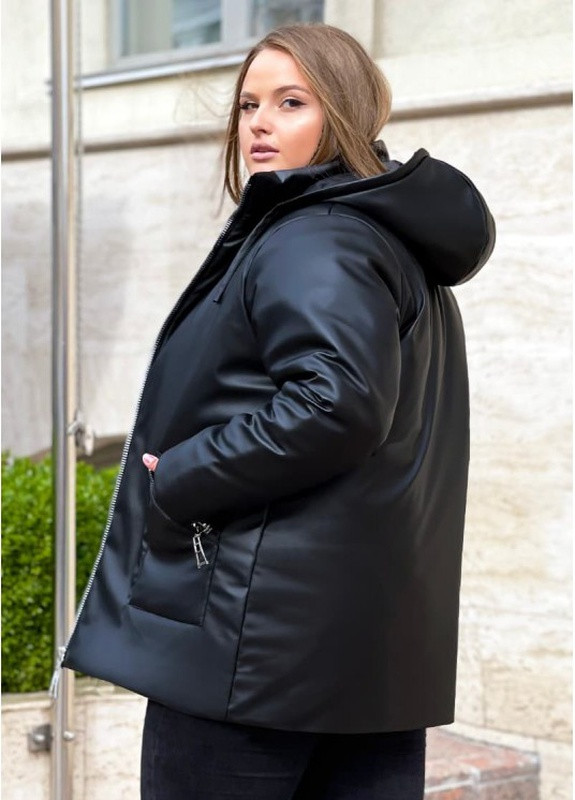 Чорна зимня зимова куртка з екокожі алесія Look & Buy