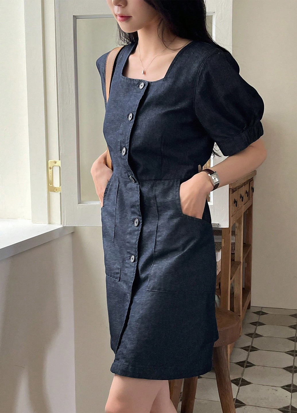 Темно-синя кежуал, джинсова сукня SHEIN однотонна