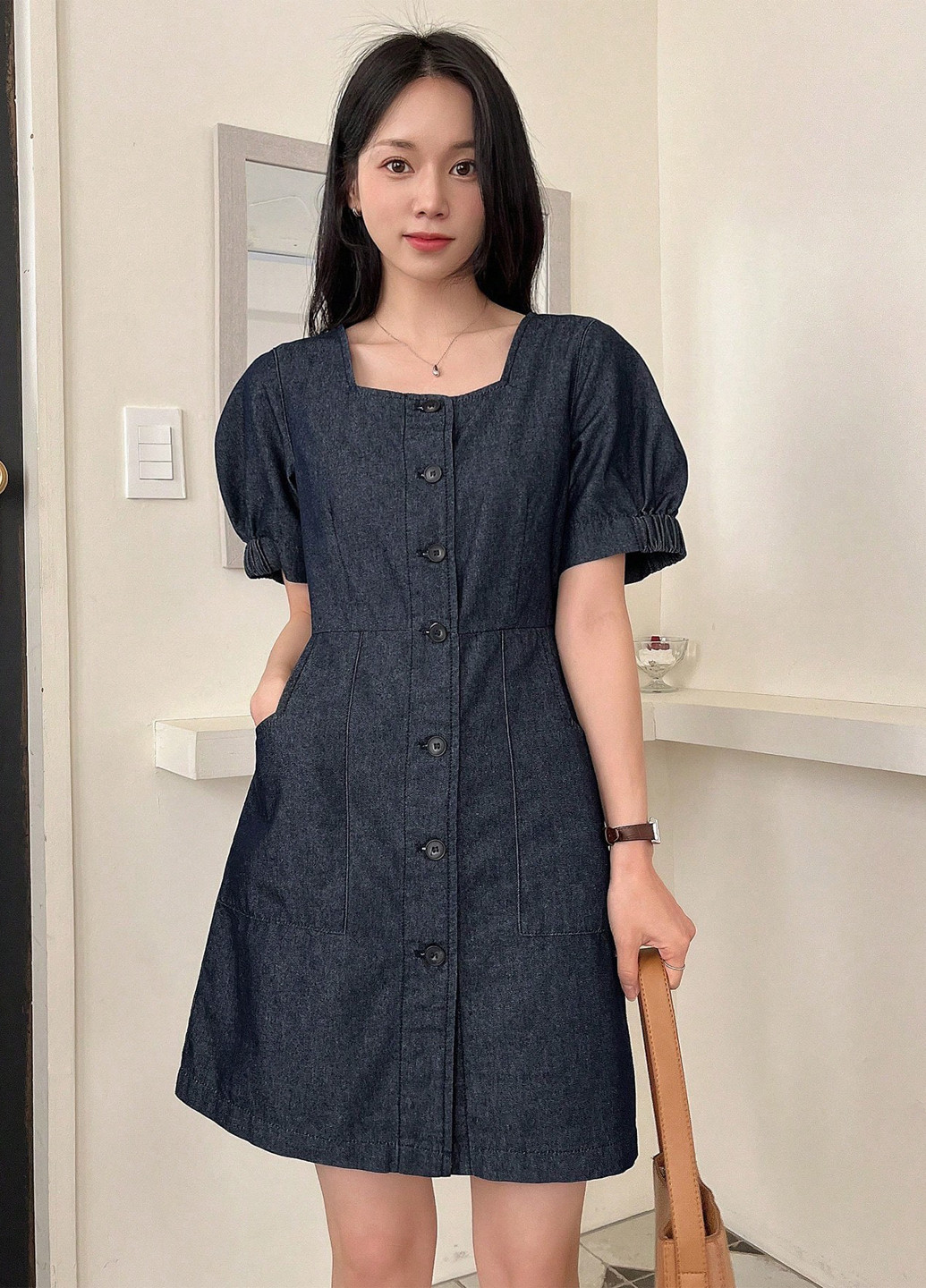 Темно-синя кежуал, джинсова сукня SHEIN однотонна