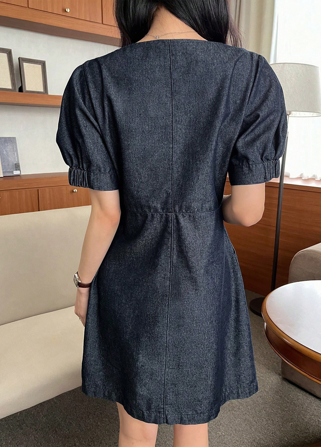 Темно-синя кежуал, джинсова сукня SHEIN однотонна