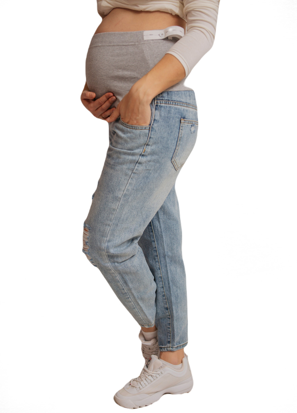 666833 Рваные МОМ джинсы для беременных Светло-синие HN - (225875064)
