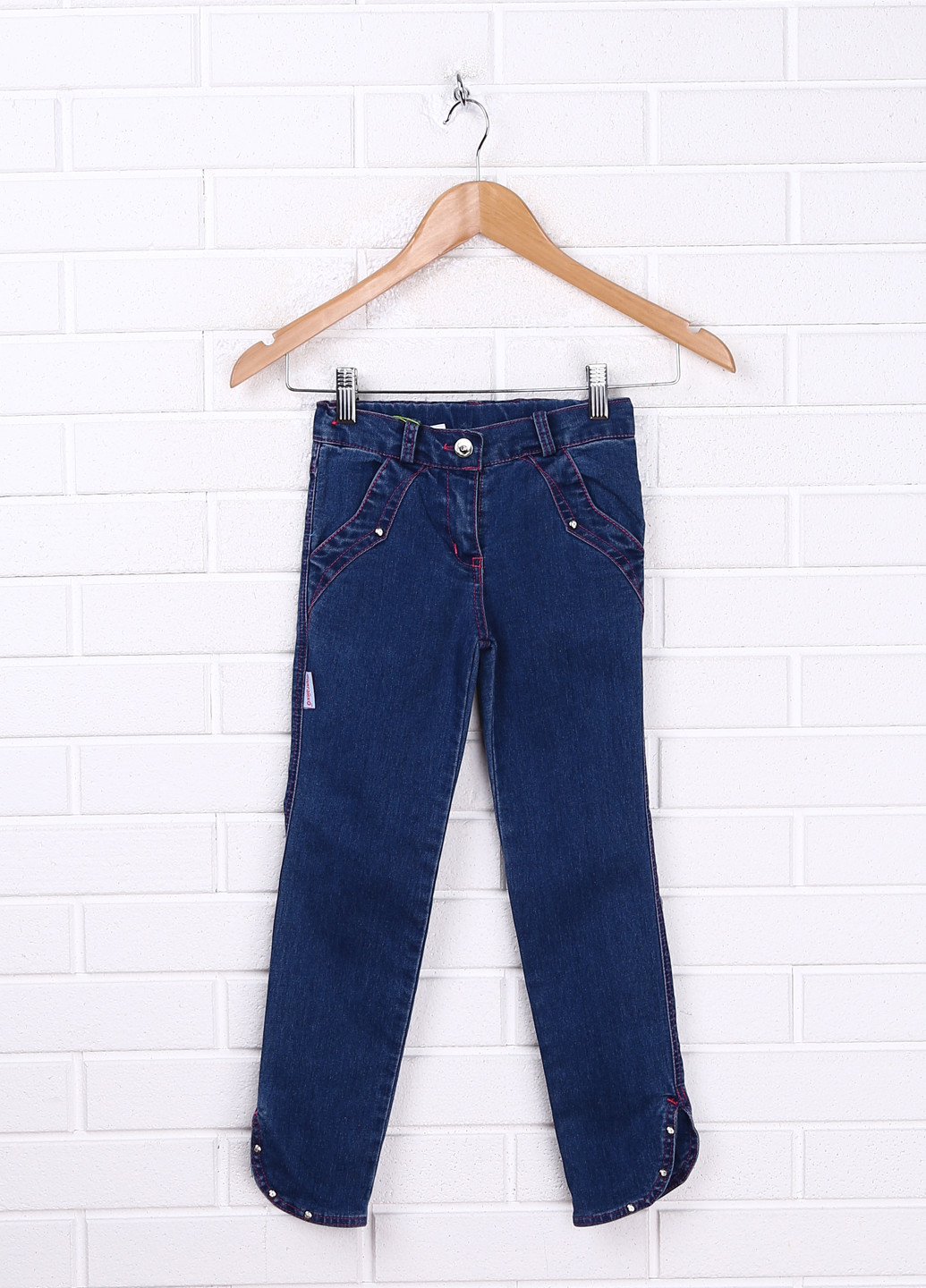 Голубые джинсовые демисезонные зауженные брюки Одягайко