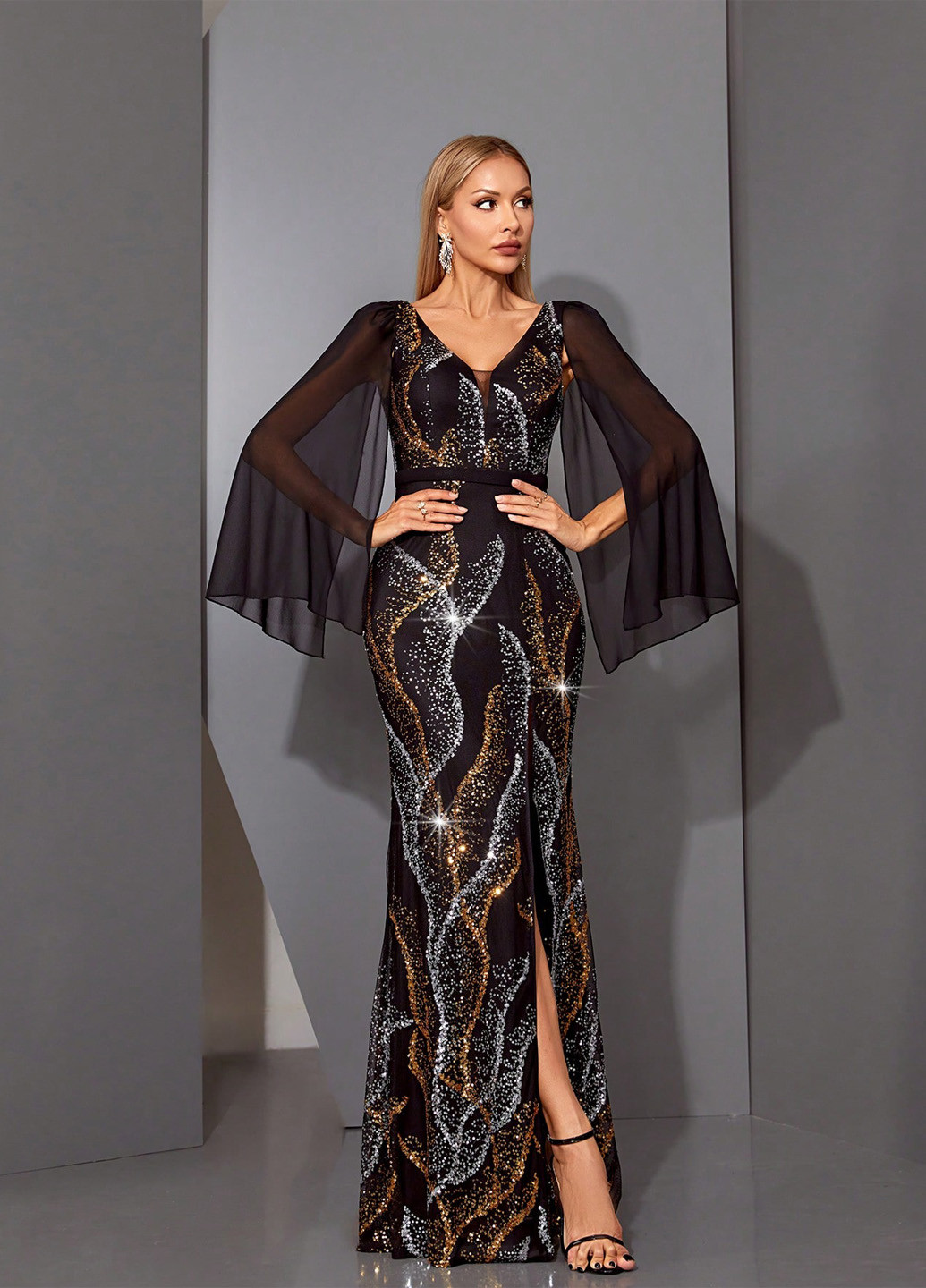 Черное вечернее платье силуэтная SHEIN