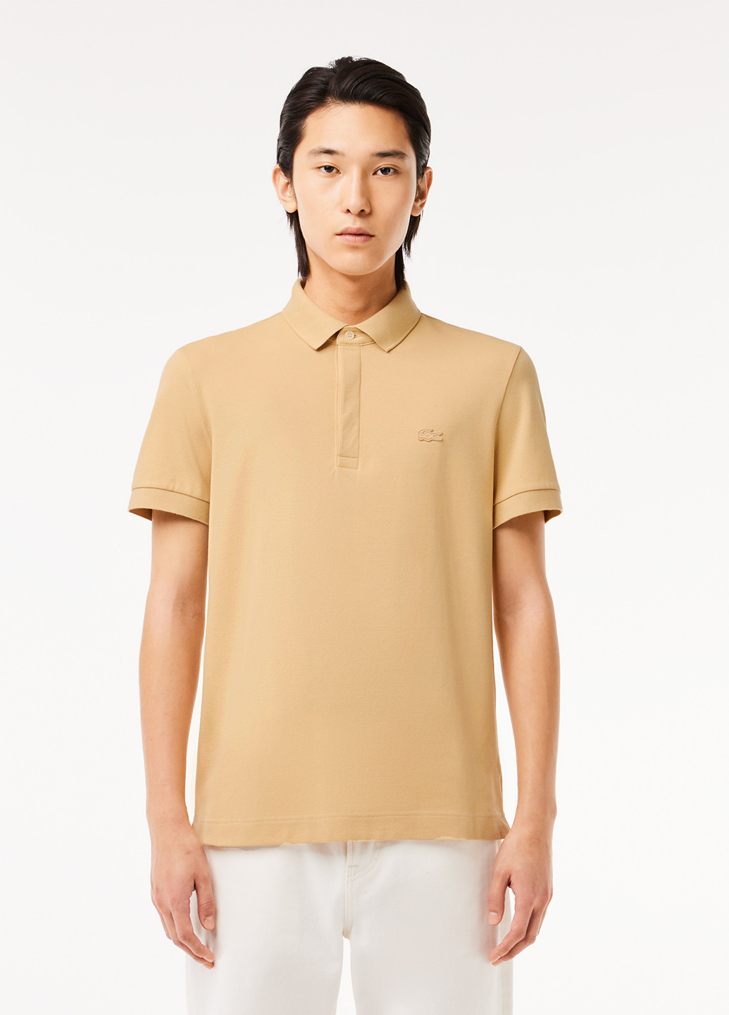 Бежевая футболка-поло для мужчин Lacoste однотонная