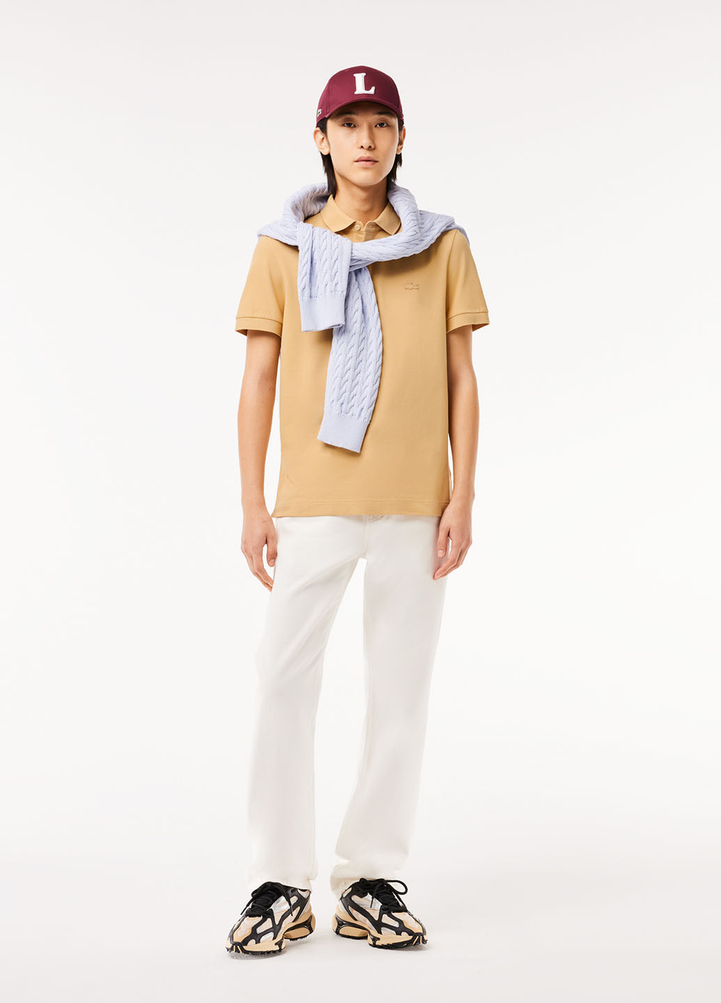 Бежевая футболка-поло для мужчин Lacoste однотонная