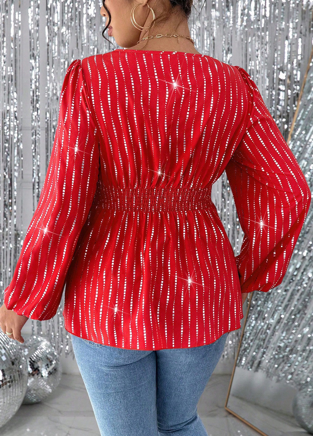 Червона блуза з баскою SHEIN