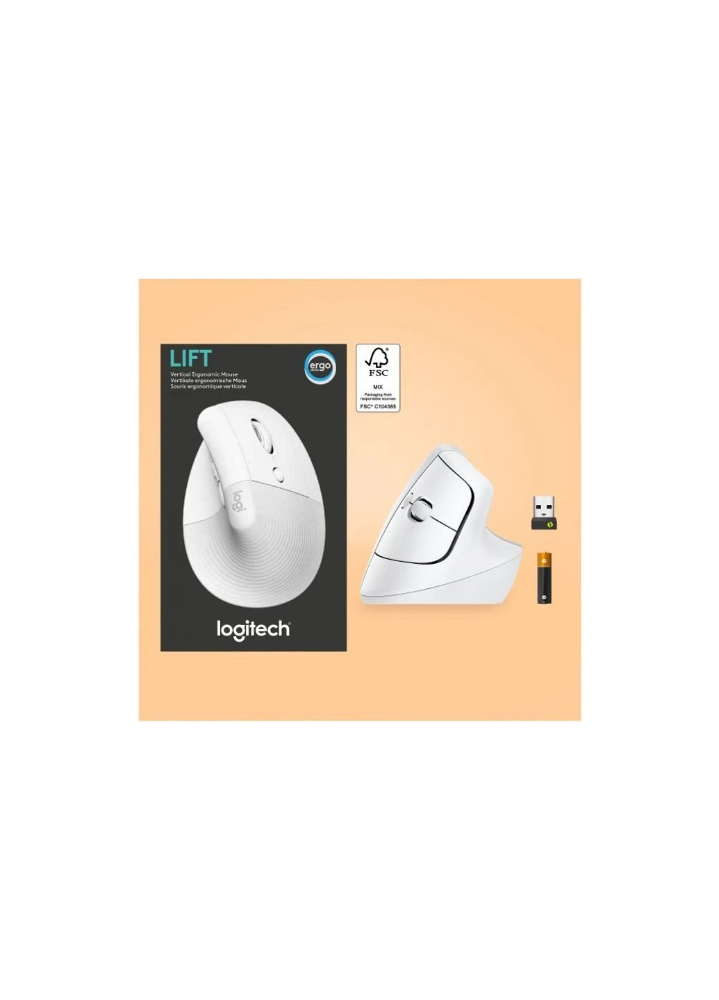 Мишка Lift Vertical Ergonomic Wireless/Bluetooth White (910-006475) Logitech (253432291)