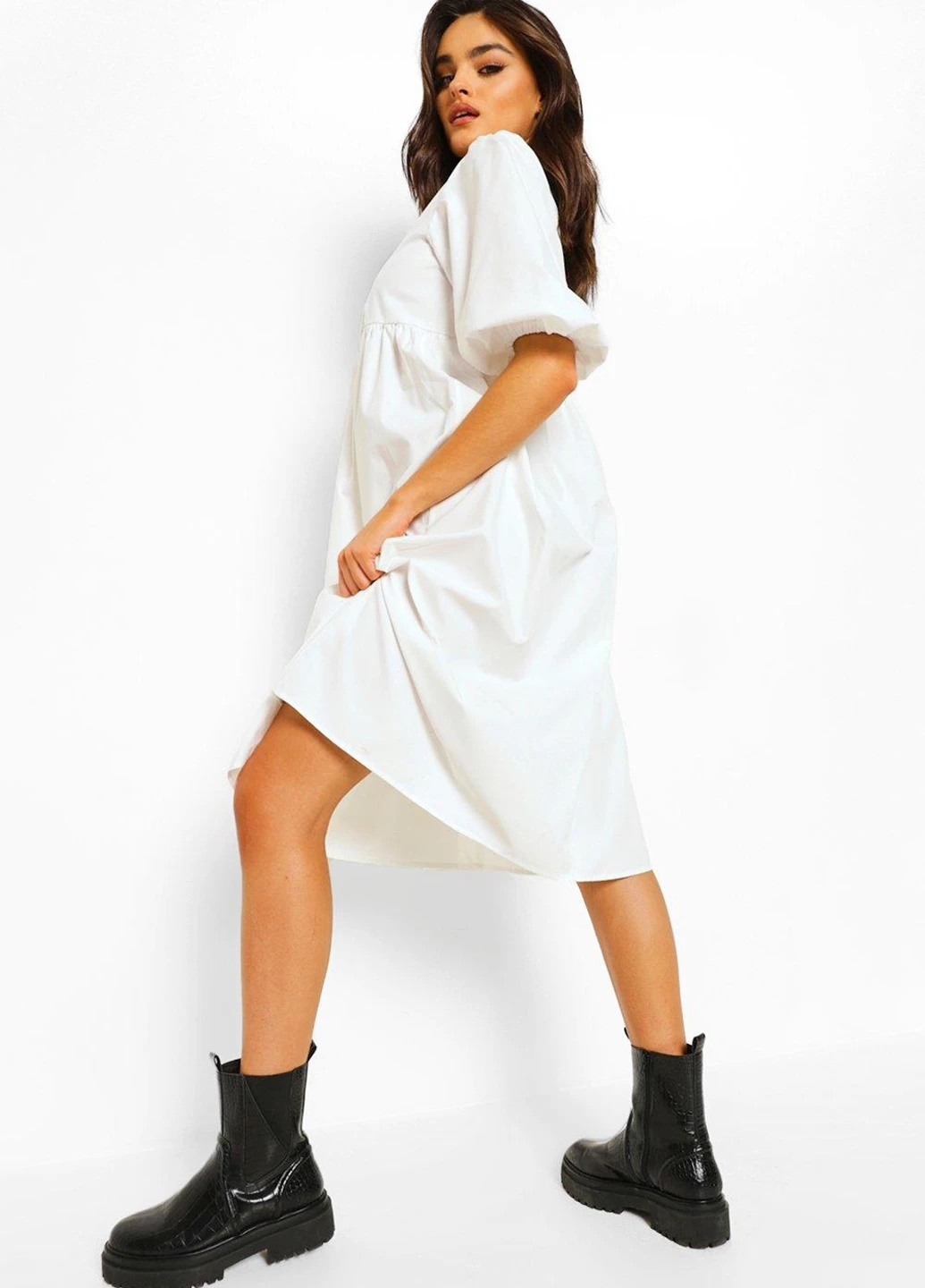 Белое кэжуал платье клеш Boohoo однотонное