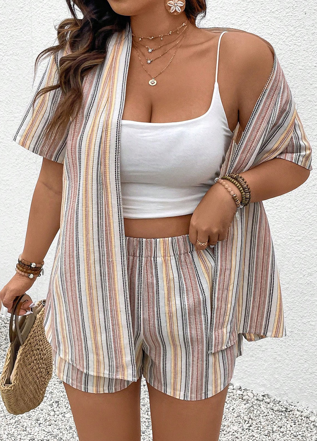 Комбинированный летний комплект (рубашка, шорты) SHEIN