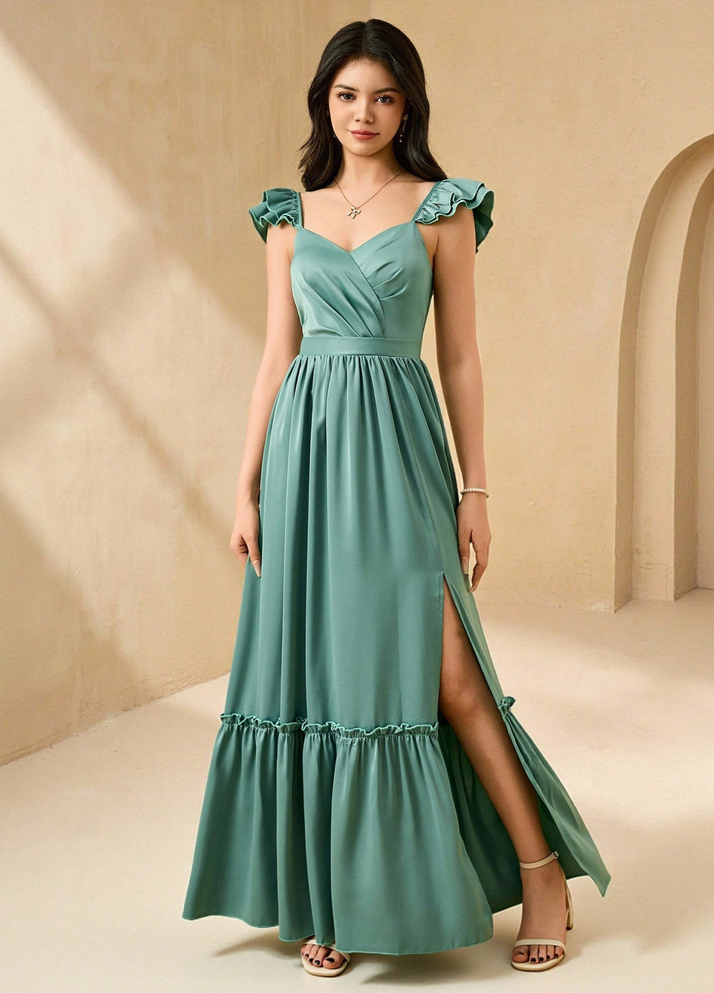 Зелёное платье SHEIN (366498957)