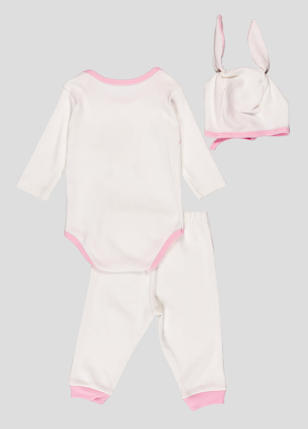 Розовый демисезонный комплект (боди, брюки, шапка) Bebemania