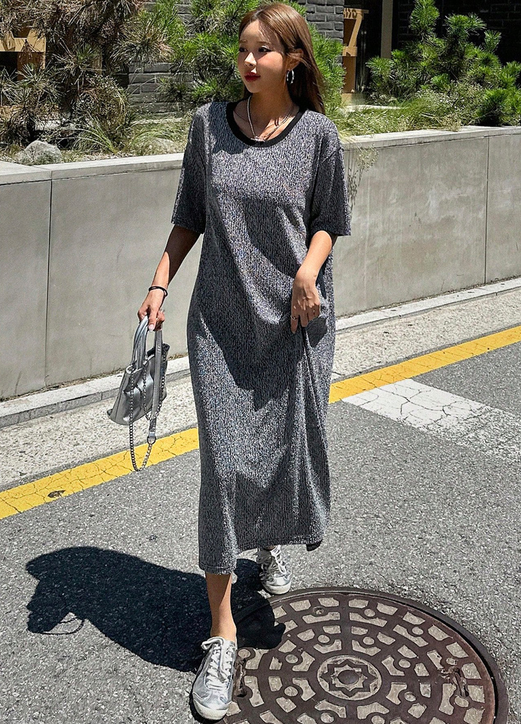 Комбинированное кэжуал платье платье-футболка SHEIN с узором «перец с солью»