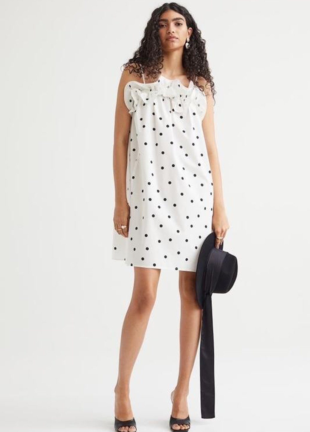 Белое кэжуал платье H&M в горошек