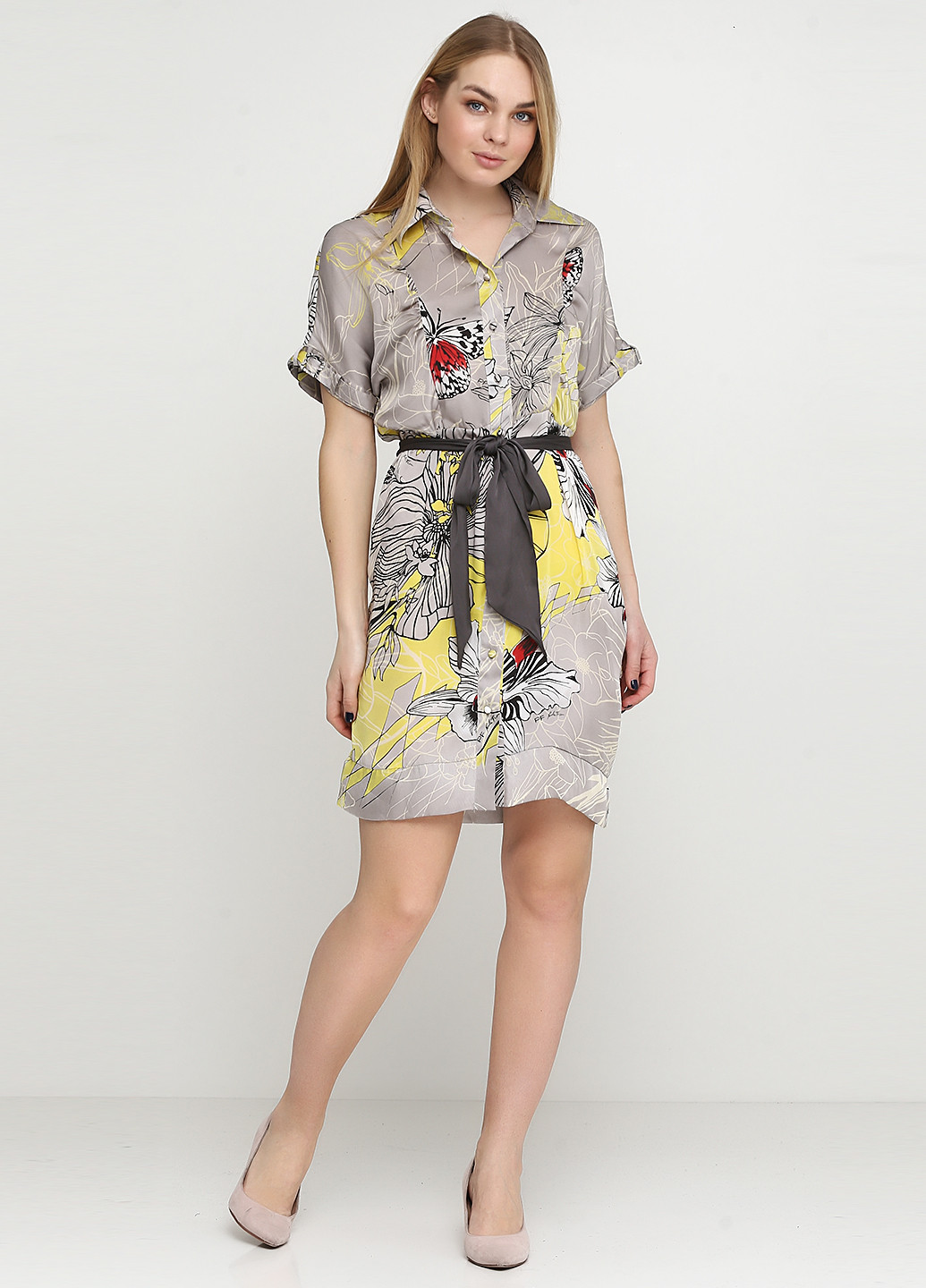 Серое кэжуал платье Paola Frani с абстрактным узором