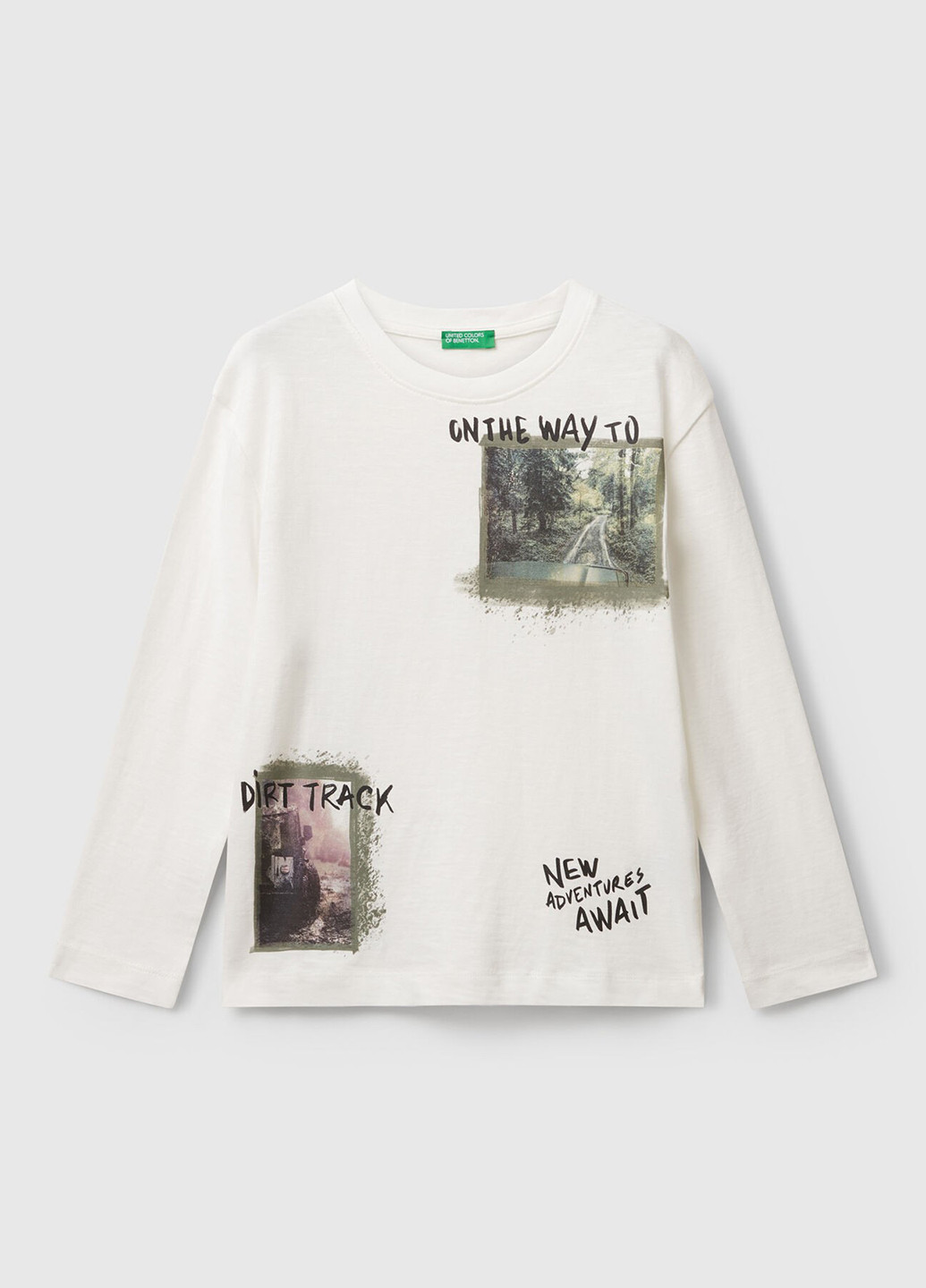Белый демисезонный кэжуал лонгслив United Colors of Benetton с рисунком