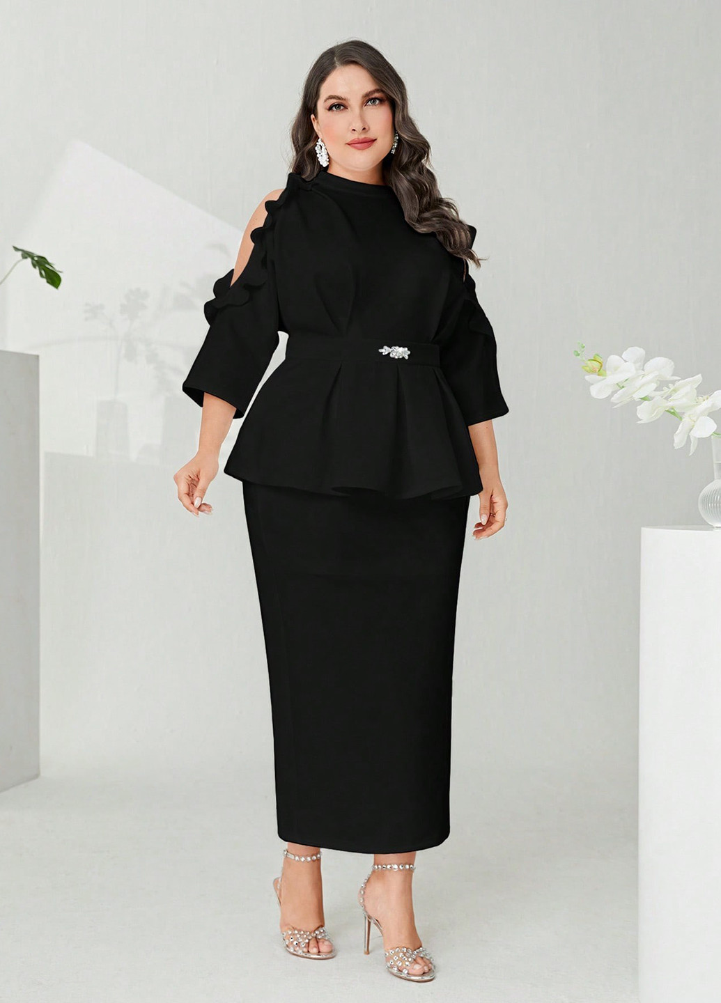 Чорний демісезонний комплект (блуза, спідниця) SHEIN