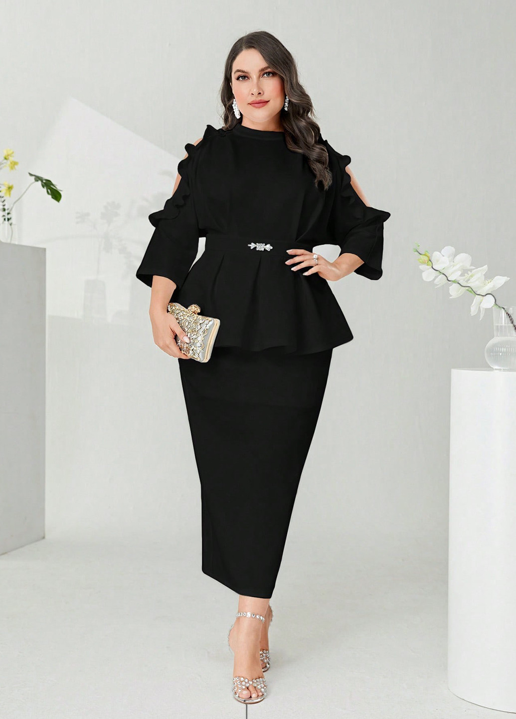 Чорний демісезонний комплект (блуза, спідниця) SHEIN