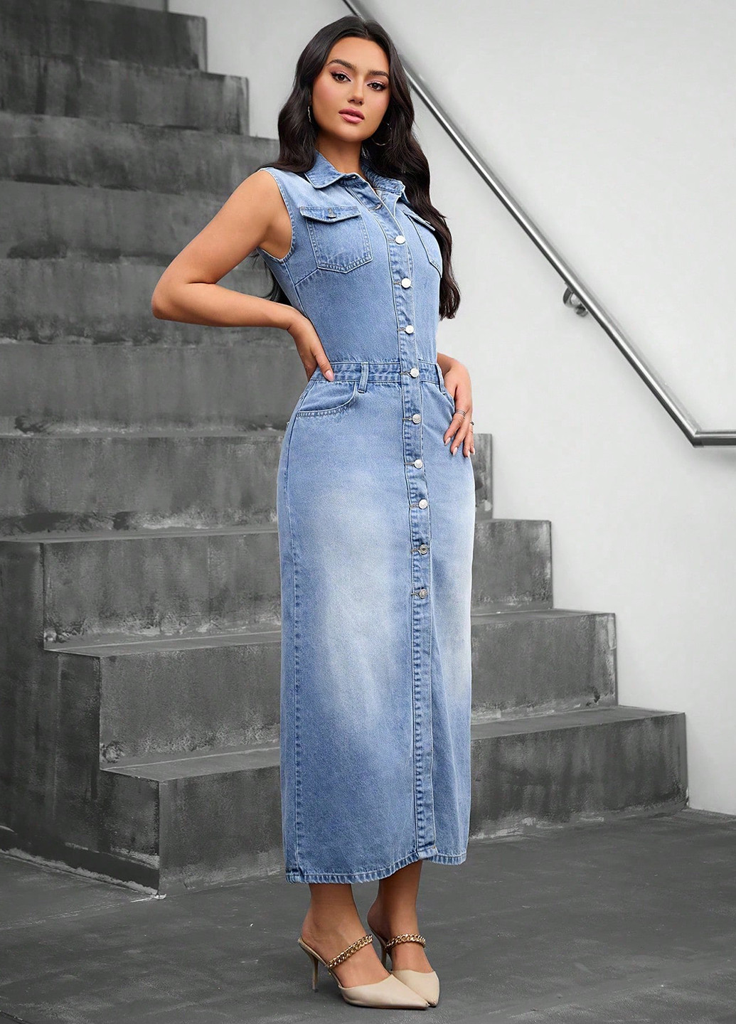 Блакитна джинсова сукня футляр SHEIN варенка