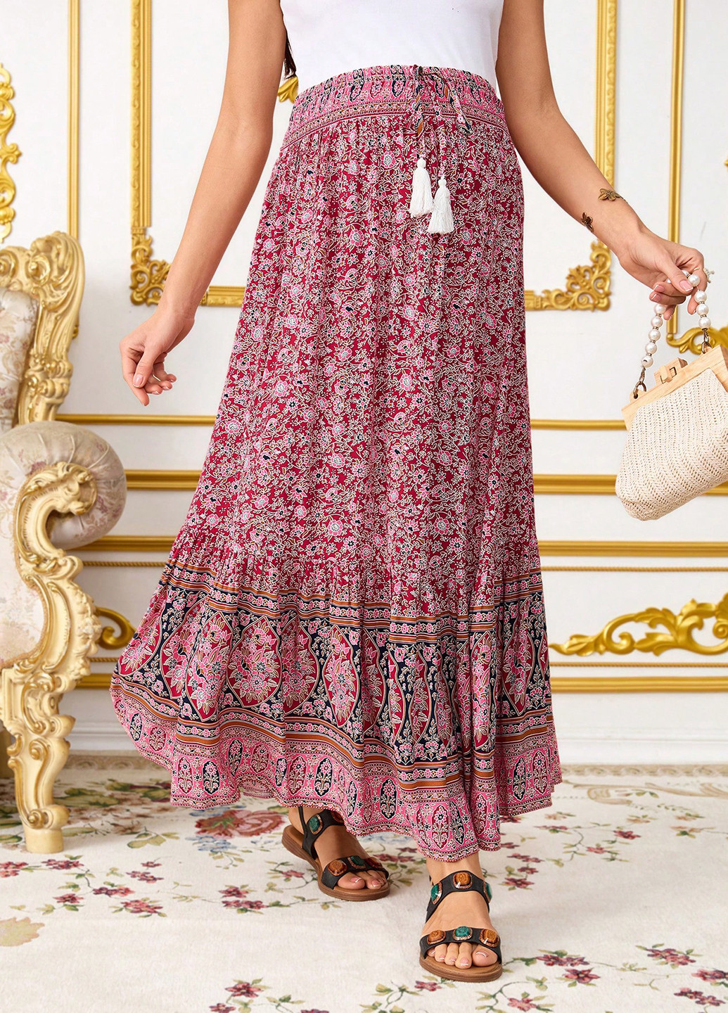 Разноцветная кэжуал "турецкие огурцы" юбка для беременных SHEIN а-силуэта (трапеция)