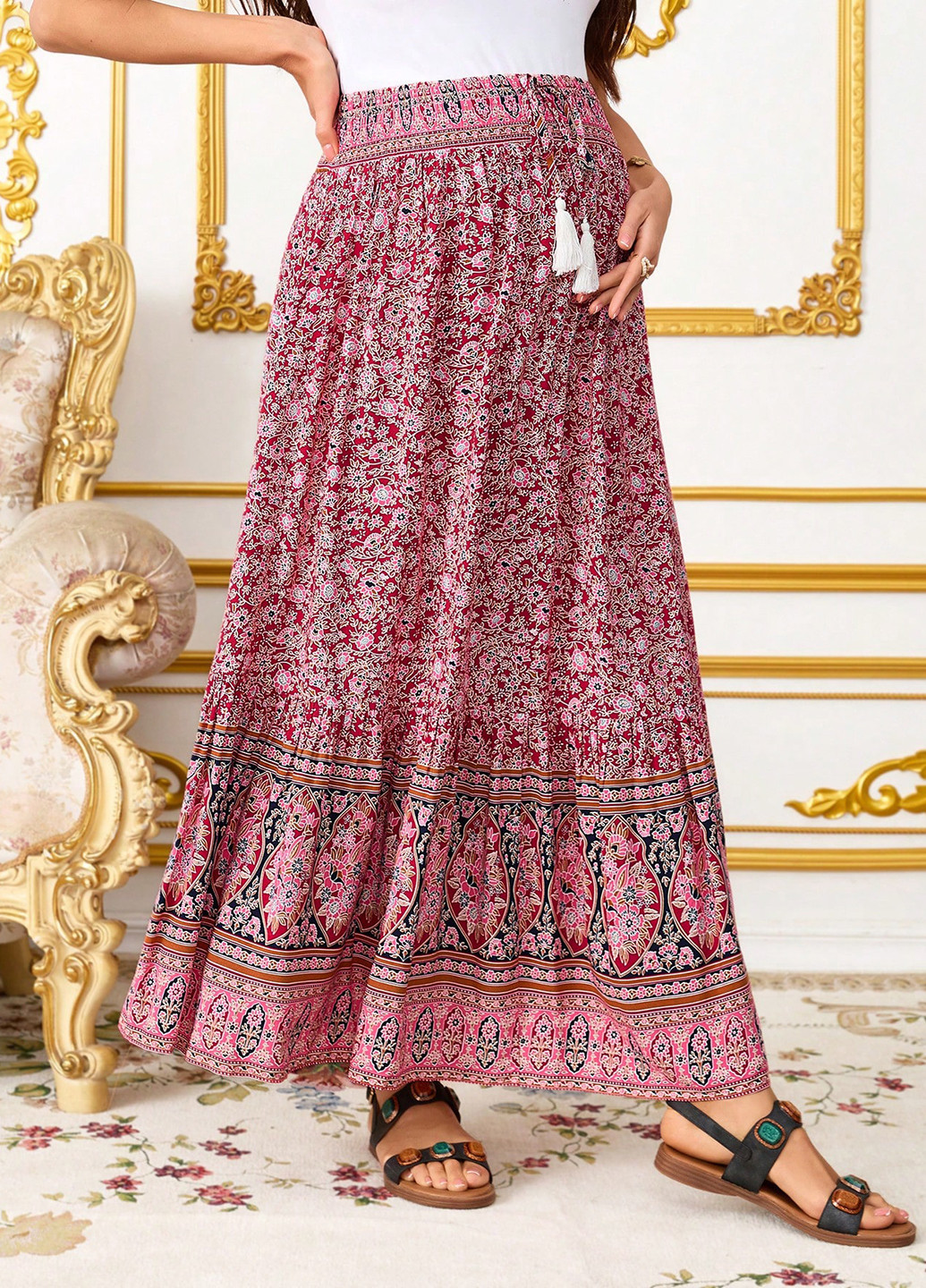 Разноцветная кэжуал "турецкие огурцы" юбка для беременных SHEIN а-силуэта (трапеция)