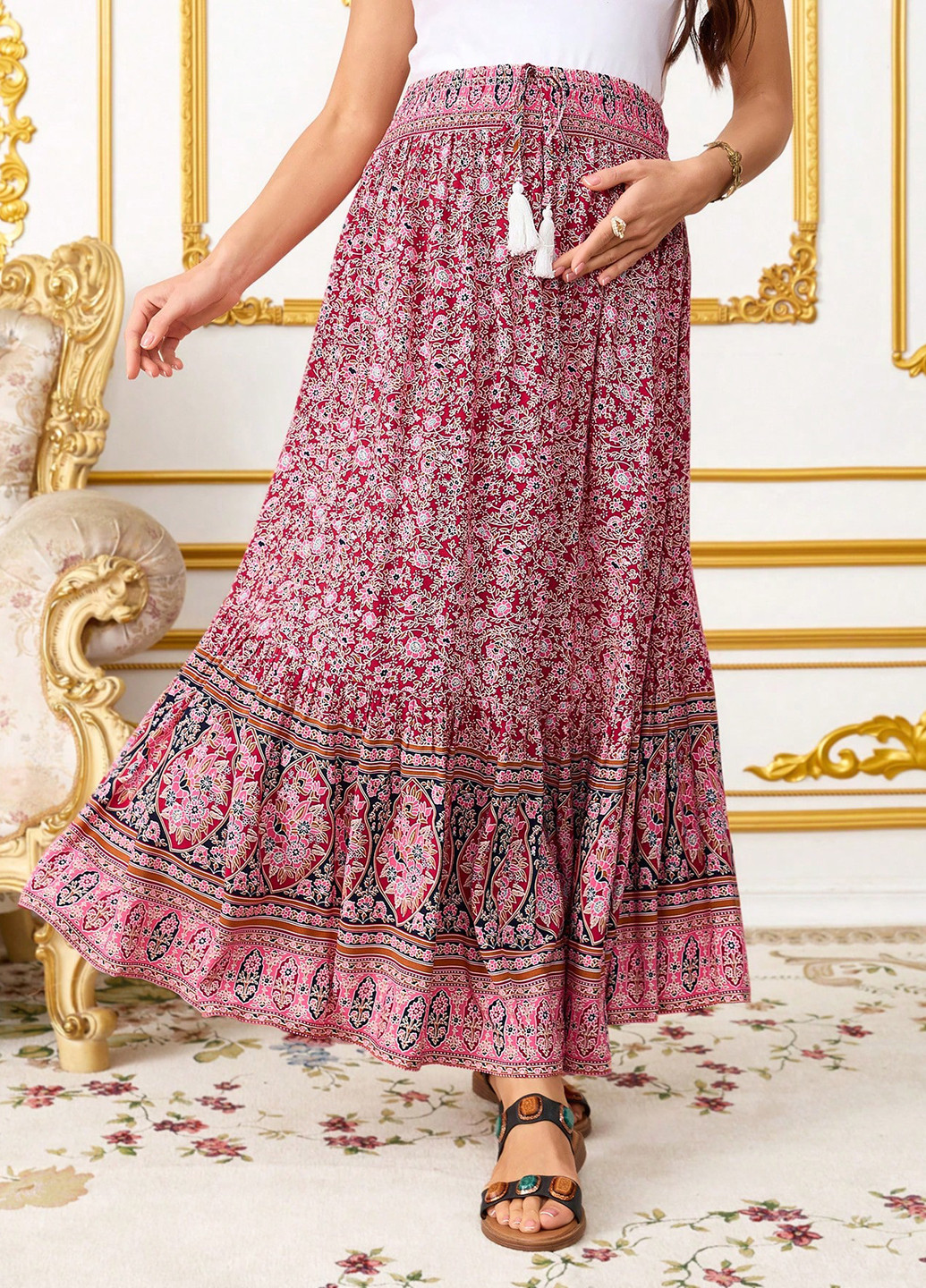 Разноцветная кэжуал "турецкие огурцы" юбка для беременных SHEIN а-силуэта (трапеция)