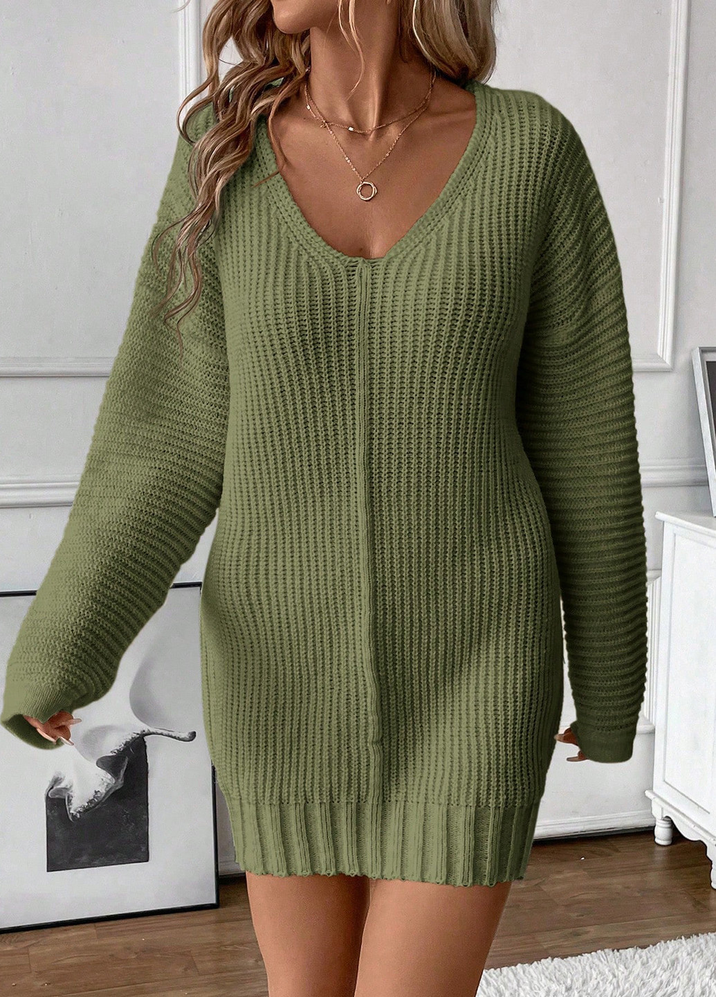 Оливкова кежуал сукня сукня светр SHEIN однотонна