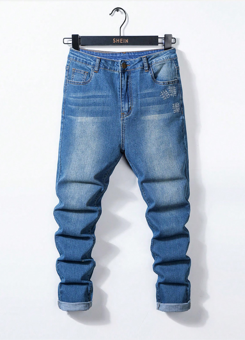 Синие демисезонные слим джинсы SHEIN