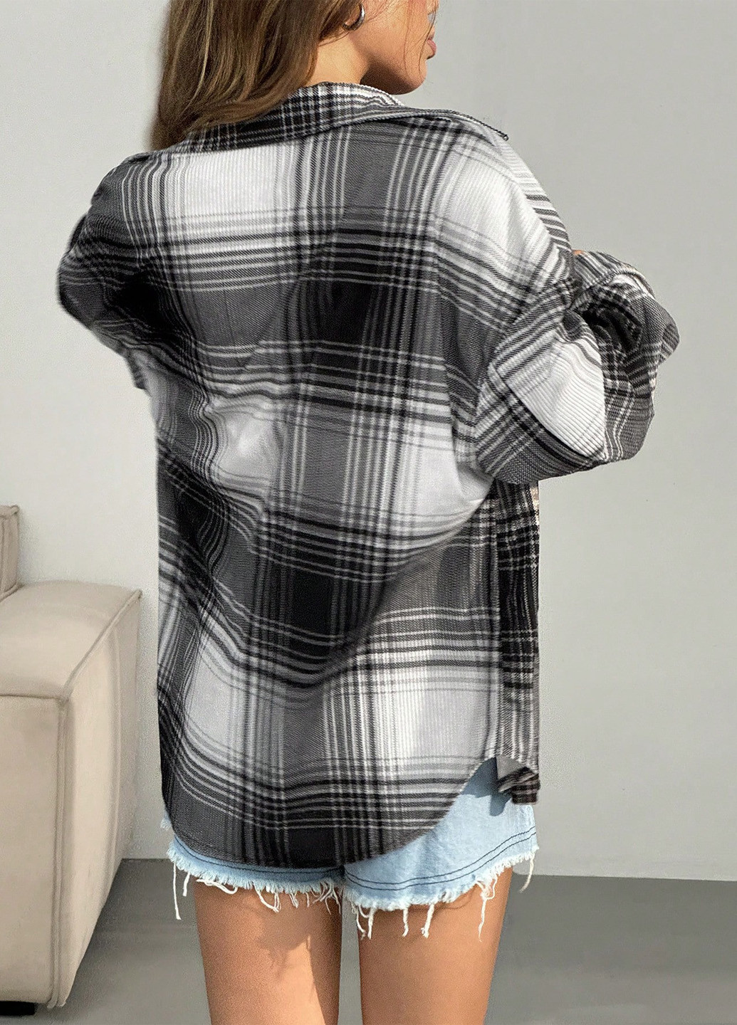 Черно-белая кэжуал рубашка в клетку SHEIN