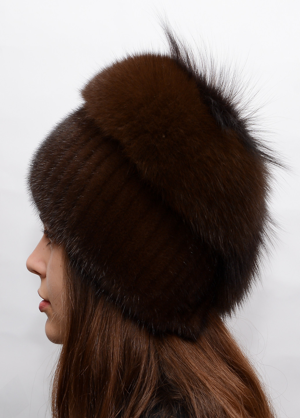 Зимняя женская шапка из вязаной норки с помпоном Меховой Стиль улитка (199073181)