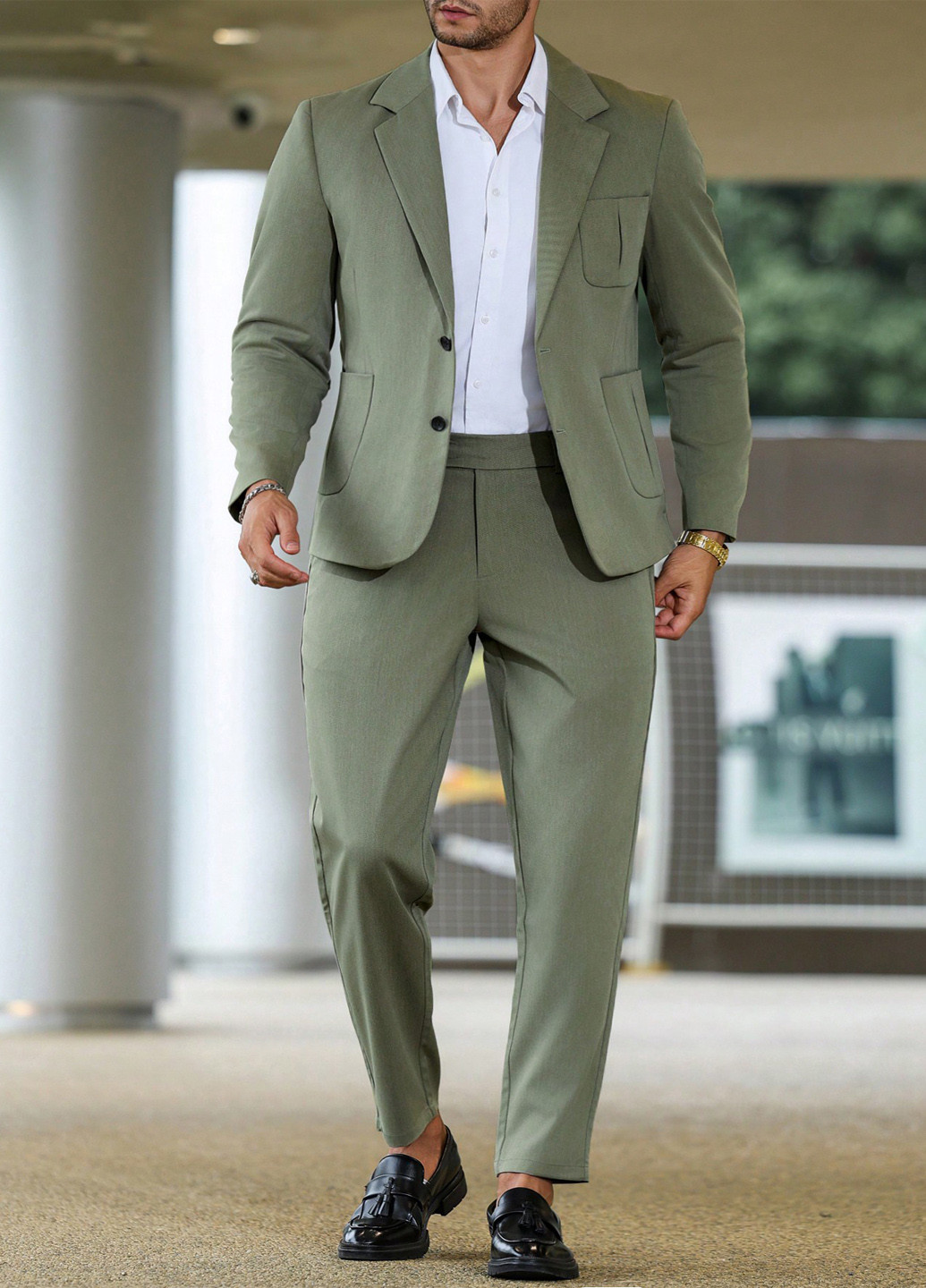 Сіро-зелений демісезонний костюм (піджак, штани) брючний SHEIN