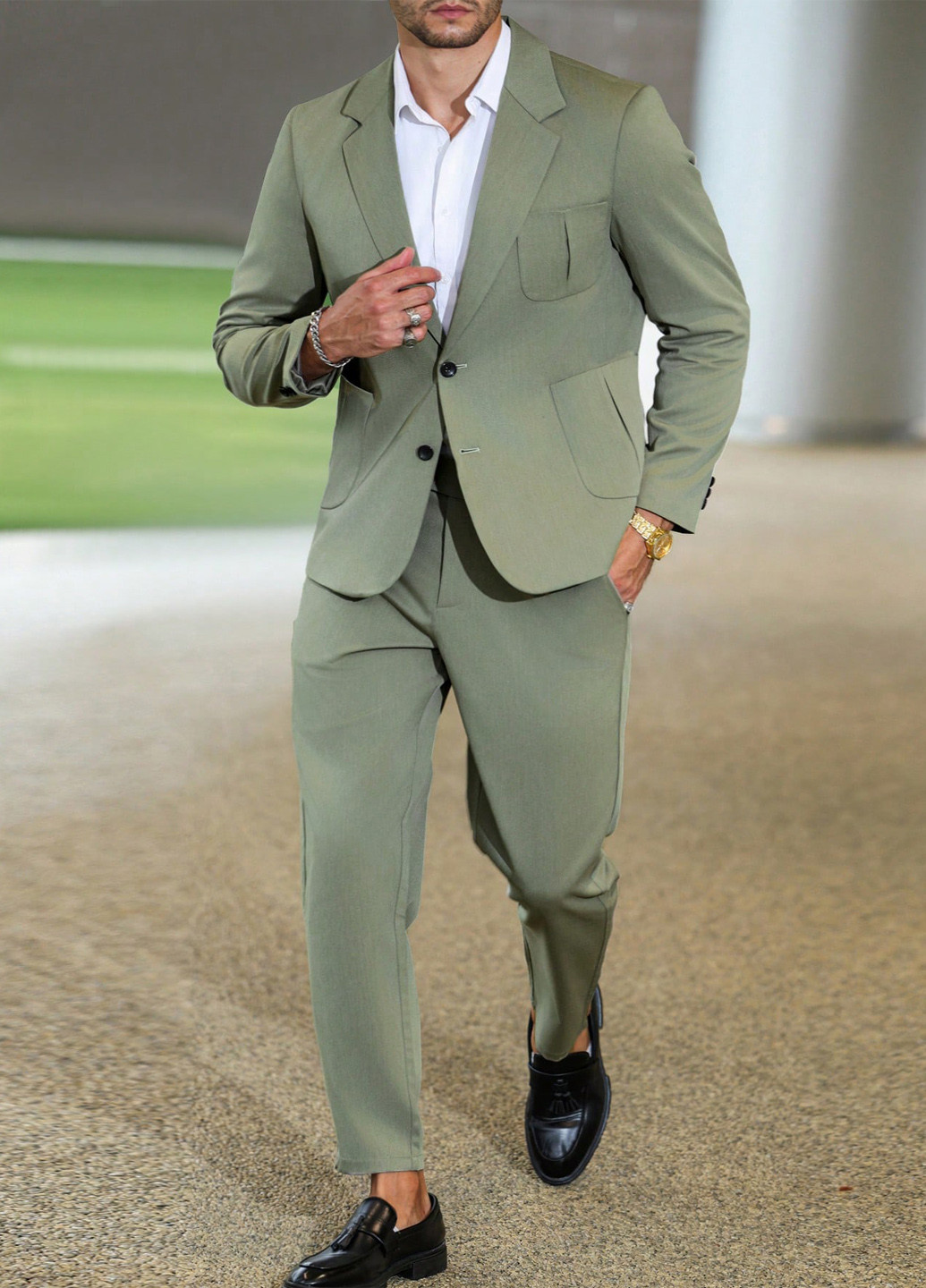 Сіро-зелений демісезонний костюм (піджак, штани) брючний SHEIN