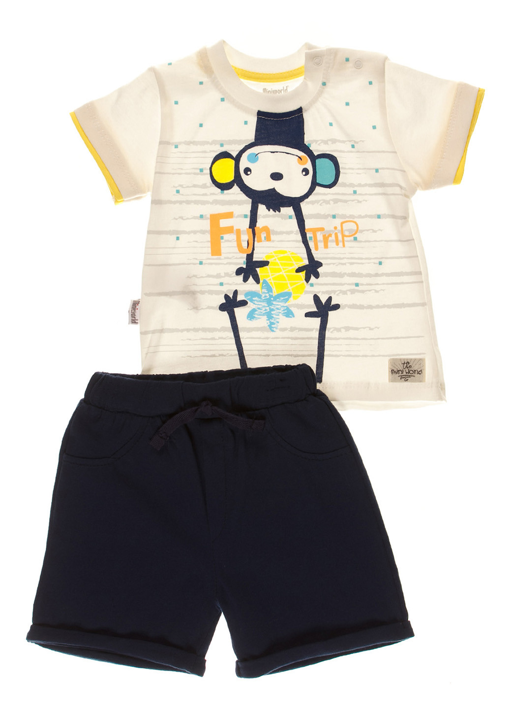 Синій літній комплект (футболка, шорти, манишка) Miniworld