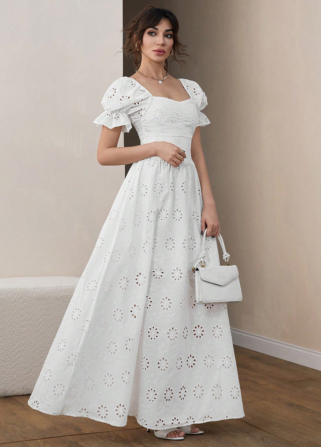 Білий святковий, кежуал сукня кльош SHEIN однотонна