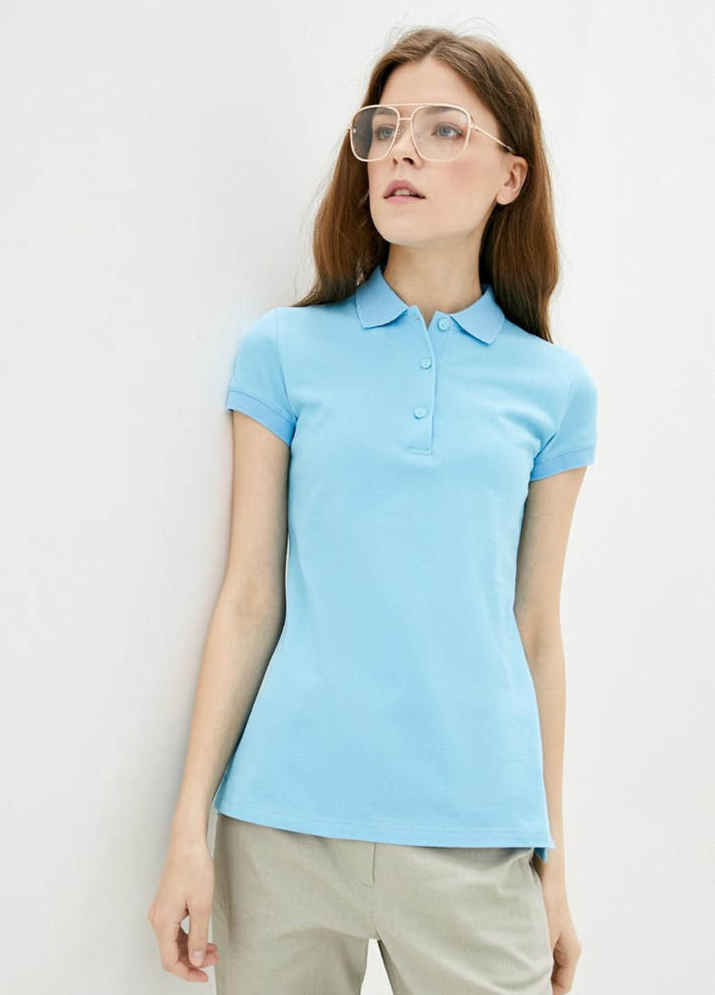 Голубой женская футболка-поло Promin однотонная